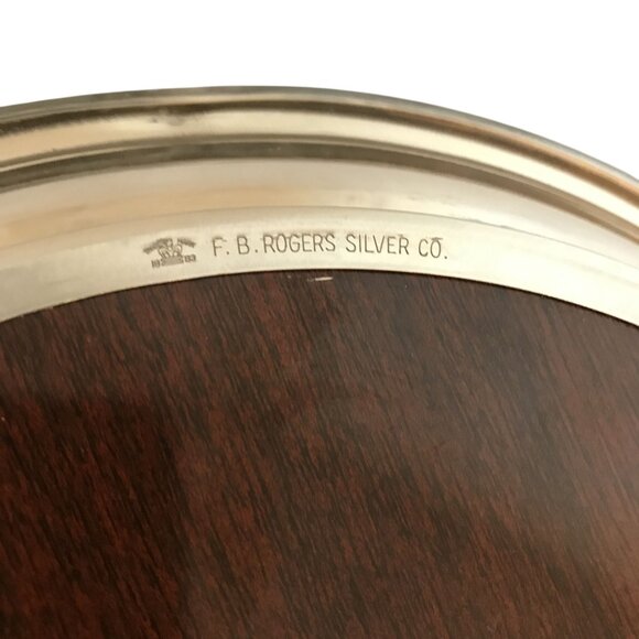 MCM Round Wooden Tray With Silver-Plated Rim By F.B. Rogers Silver Co. 9" - Picture 3 of 8